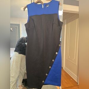 Tommy Hilfiger Black and Royal Blue Asymetrical Scuba Knit Dress